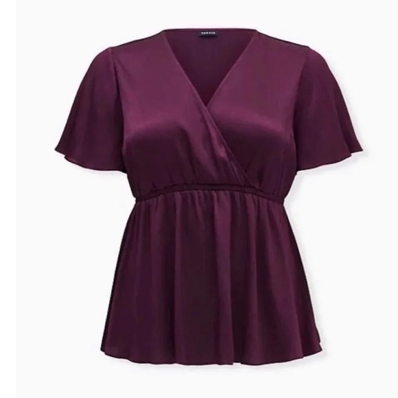 Torrid grape purple shiny gauze surplice babydoll blouse size 2 (2x) - Picture 1 of 10